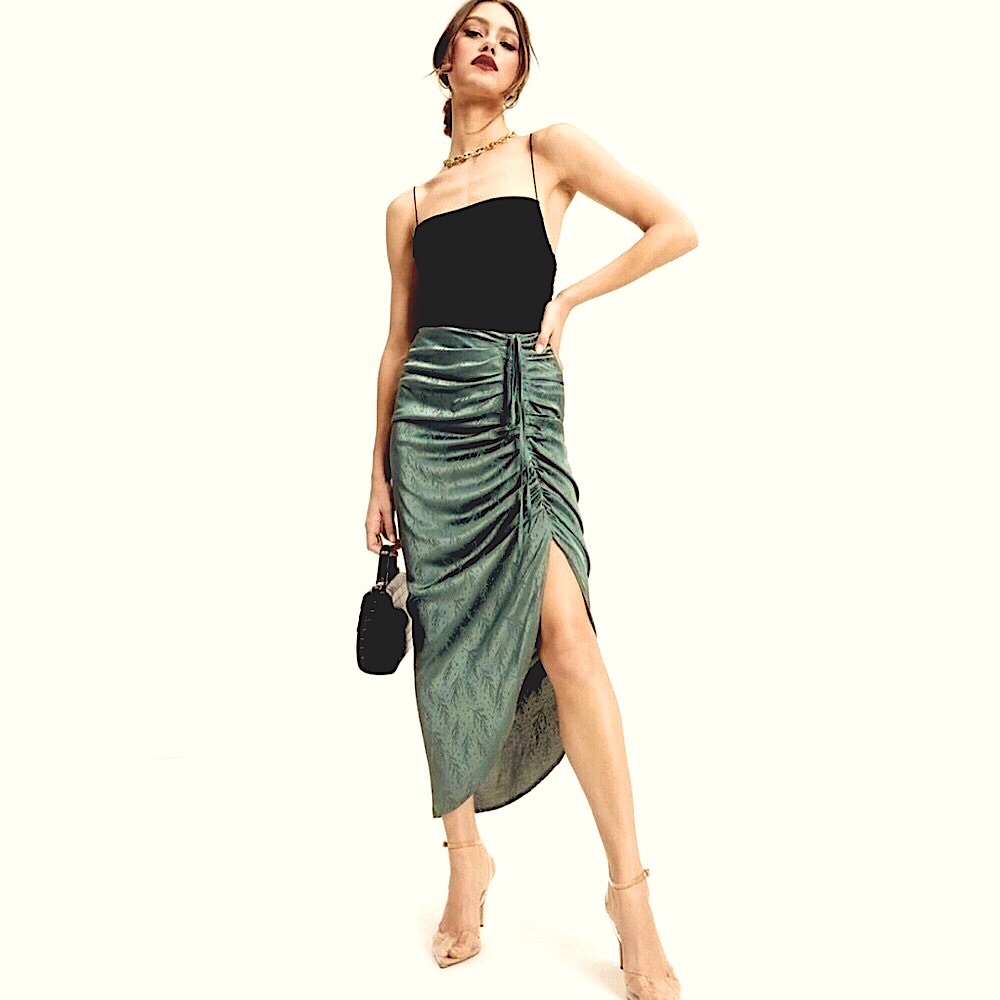 VICI sage embossed satin ruched adjustable skirt NEW Retail $56+ 🎉SALE S & M
